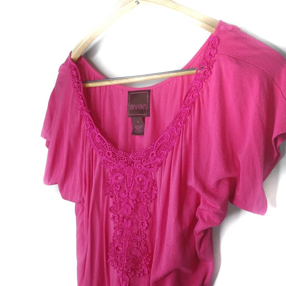 Even Pink Batwing Tunic with Lace V-Neck Top